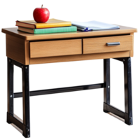 A desk with an apple and books on it png