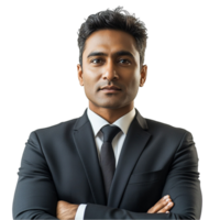 A man in a suit and tie standing with his arms crossed png