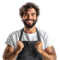 A man with a beard and apron is smiling png