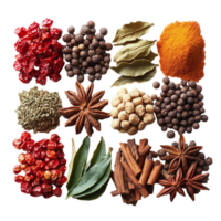 Various spices and herbs are arranged in a circle png
