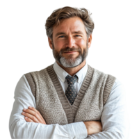 A man with a beard and tie standing with his arms crossed png