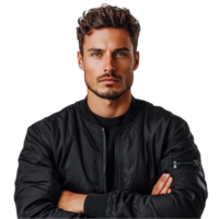 A man in a black jacket with his arms crossed png