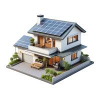Modern house with solar panel isolated on transparent background png