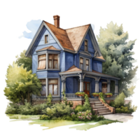 Watercolor rustic wooden house on transparent background png