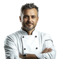 Happy male Chef wear uniform isolated on transparent background png