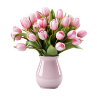 pink tulips in a vase isolated on transparent background png
