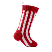 Red and white Christmas stocking isolated on transparent background png