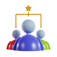 An abstract representation of teamwork and leadership with stylized figures and a star. png