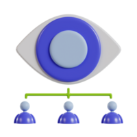 A stylized eye symbol with a central circle and figures below, representing observation and connection. png