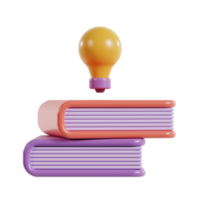 A stack of colorful books with a light bulb above, symbolizing ideas and learning. png