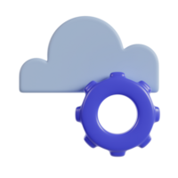 A stylized cloud with a gear, symbolizing technology and cloud computing. png