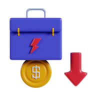A graphic representation of a briefcase, dollar coin, and downward arrow, symbolizing financial decline. png