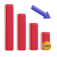 A 3D graphic showing declining bar chart with an arrow pointing downwards. png