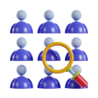 A graphic representation of user profiles with a magnifying glass, symbolizing search or analysis. png