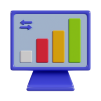A stylized computer monitor displaying a bar graph with varying heights and colors. png
