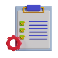 A clipboard with a checklist and a gear icon, symbolizing task management and settings. png