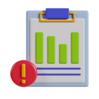 A clipboard with a bar graph and an alert symbol, indicating data analysis or reporting. png