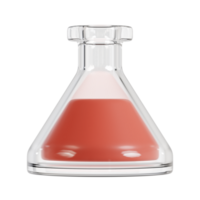 A glass laboratory flask containing a reddish liquid, likely for scientific experiments. png