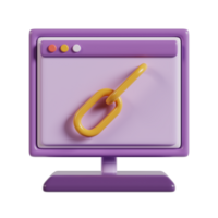A stylized computer monitor with a chain link symbolizing connectivity and security. png