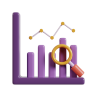 A stylized bar graph with a magnifying glass, representing data analysis and trends. png