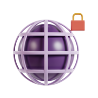 A 3D globe with a lock symbol, representing internet security and data protection. png
