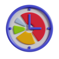 A colorful clock with pie chart segments indicating time and data representation. png