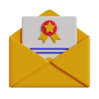 A yellow envelope containing a document with a star badge, symbolizing achievement or recognition. png