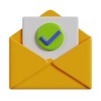 A 3D illustration of a yellow envelope with a checkmark, symbolizing message delivery confirmation. png