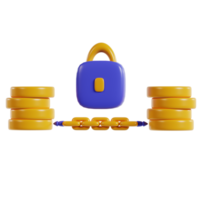 A colorful digital padlock surrounded by weights, symbolizing security and strength. png
