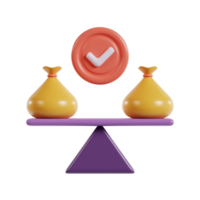 uma equilibrado escala com dois bolsas e uma marca de verificação simbolizando tomando uma decisão ou avaliação. png