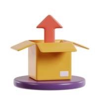 A yellow box with an open lid and an upward arrow, symbolizing shipping or uploading. png
