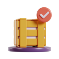 A 3D illustration of a yellow crate with a checkmark, symbolizing completion or approval. png