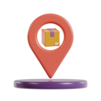 A location pin with a package icon, symbolizing delivery or shipping services. png
