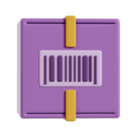 A purple square container with a barcode design and yellow clips for secure closure. png