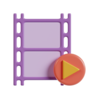 A stylized film reel and play button, representing multimedia content and playback. png