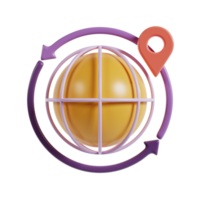 A 3D illustration of a globe with a location pin, symbolizing navigation and global connectivity. png