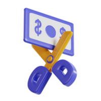 A stylized image of scissors cutting a dollar bill, symbolizing cost-cutting or budgeting. png