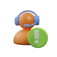 A 3D icon of a person with a headset and an exclamation mark, symbolizing support or alerts. png