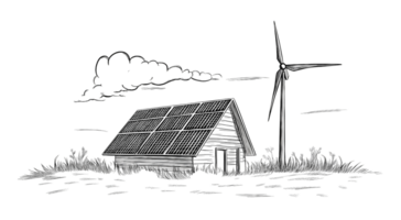 Minimalist home architecture design, drawn with a single continuous line, property illustration isolated on transparent background png