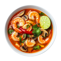 White Bowl of Thai soup with shrimp, mushroom isolated on transparent background png