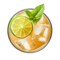 Refreshing Iced Drink with Lime and Mint top view isolated on transparent background png
