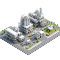 Futuristic Industrial Complex 3D Rendering with Buildings and Trees png