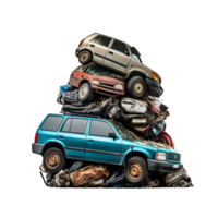 Stacked Wrecked Vehicles for Scrap Metal and Environmental Projects png