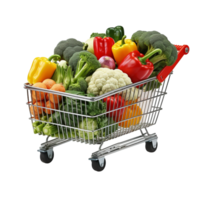 Shopping Cart Filled with Fresh Vegetables and Colorful Produce png