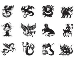 Collection of Fantasy Creatures Clipart illustration vector