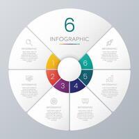 Circle chart infographic template with 6 options vector