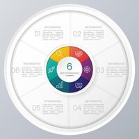 Circle chart infographic template with 6 options for presentations. vector