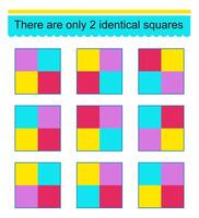 Educational game for kids. Need to find two identical squares. vector