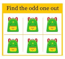 Find the odd one out. Puzzle game for kids. Task for development of attention and logic. vector