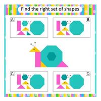 Logic puzzle for kids. Find the correct set of cartoon animal. Answer is D. vector